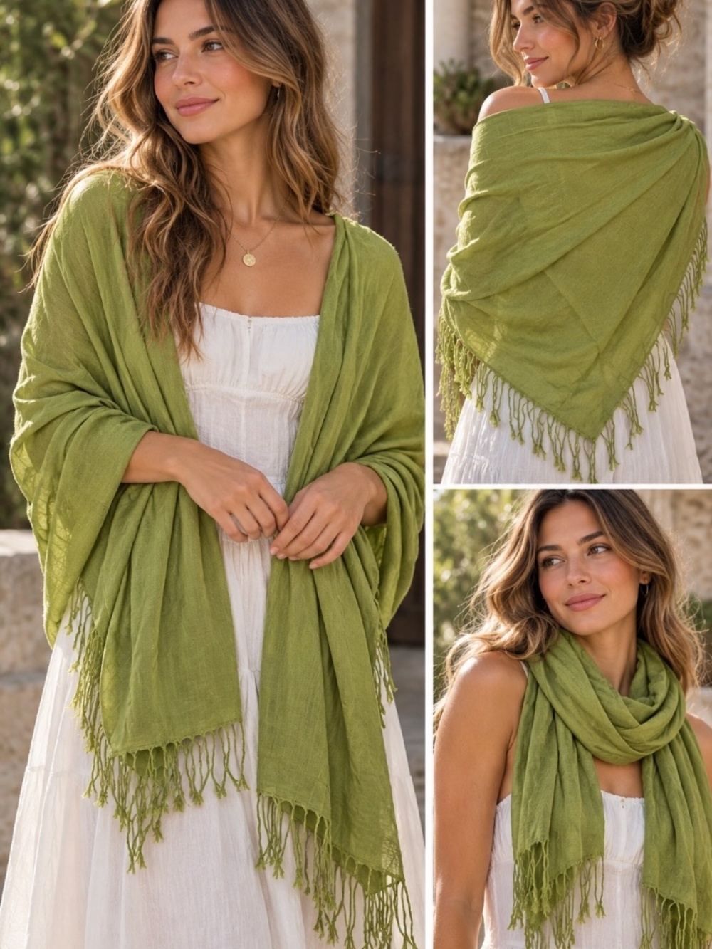 Pashmina Scraf Wrap Lime Green Cashmere Silk Blend
